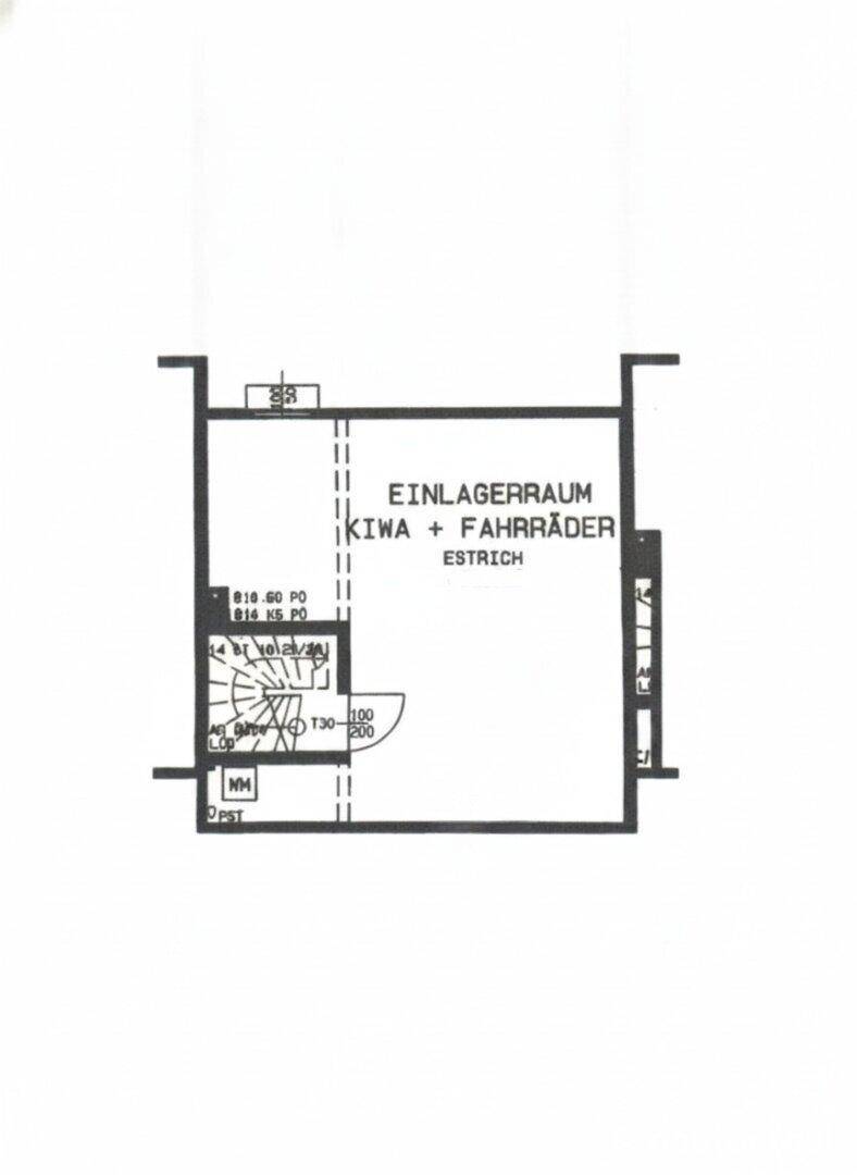 Grundriss des Kellergeschosses mit einem großen Einlagerungsraum und Treppenaufgang.