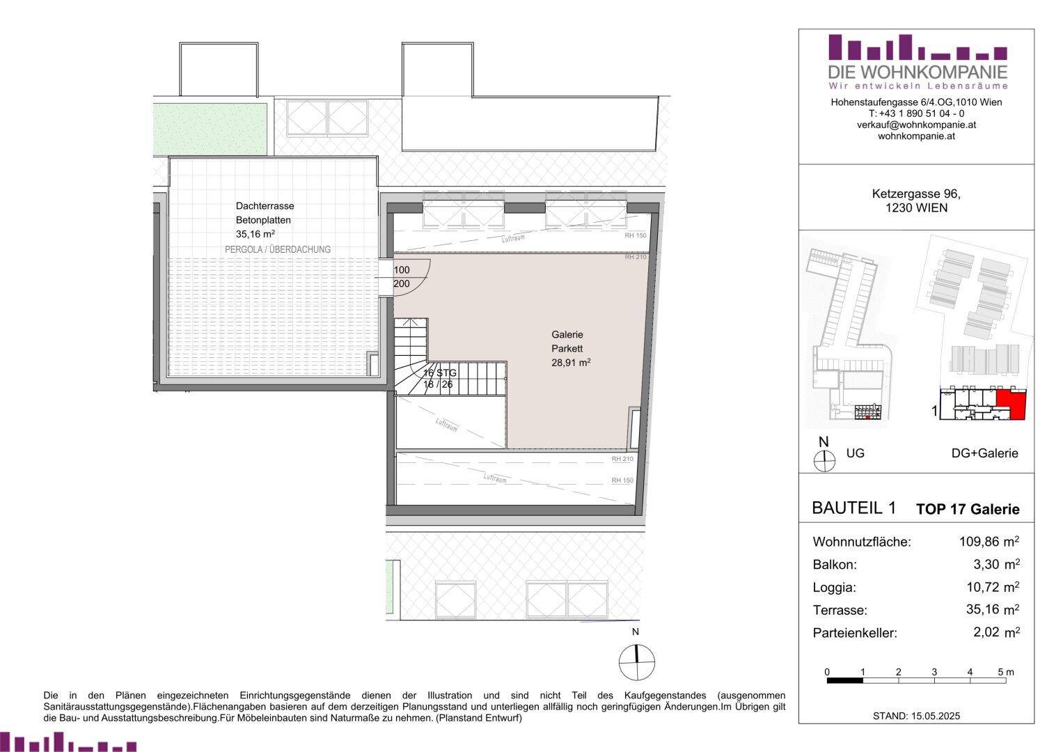 Grundriss der Galerieebene mit Dachterrasse und Treppenzugang.