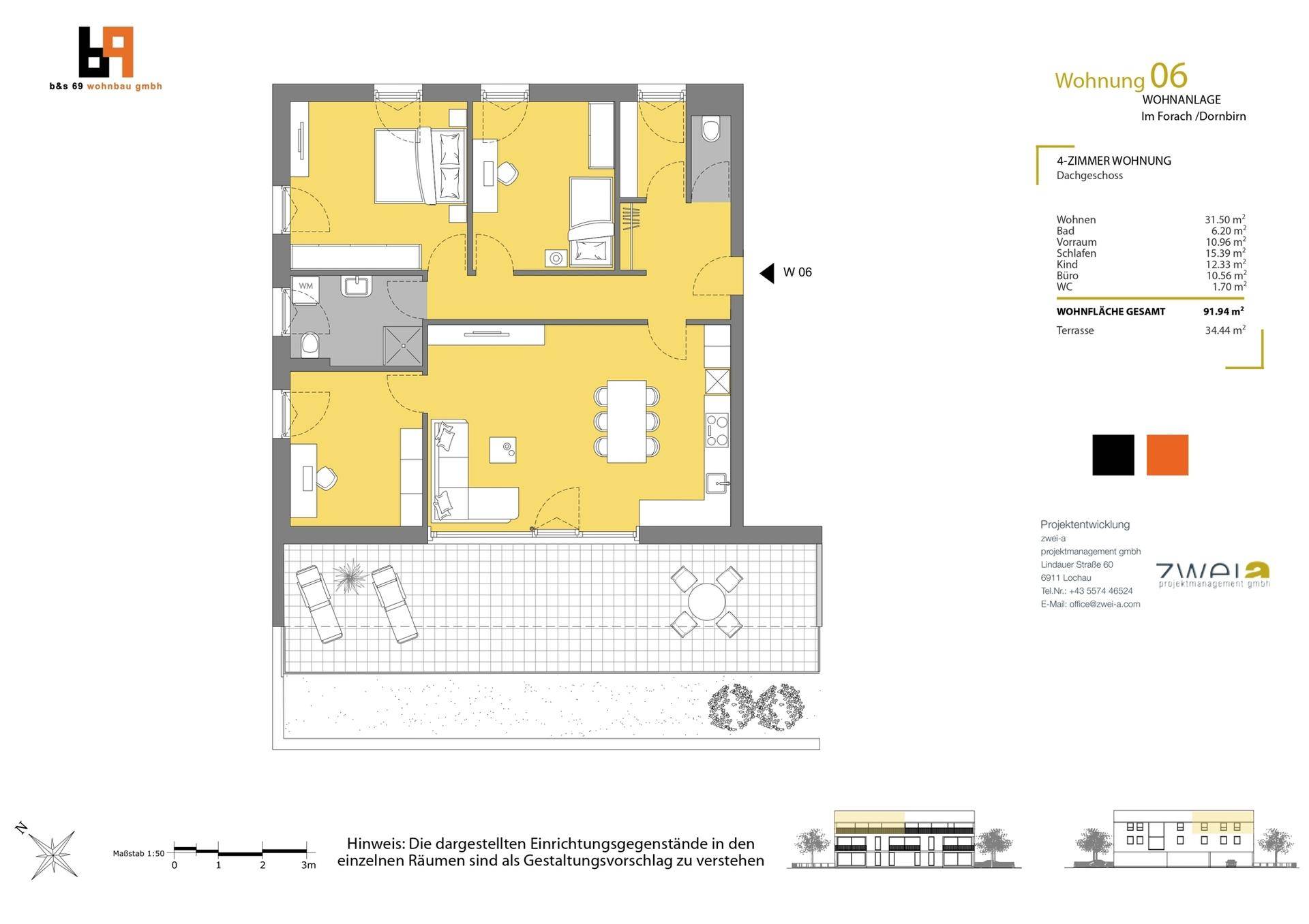 Grundriss einer 4-Zimmer-Wohnung mit großzügiger Terrasse und funktionaler Raumaufteilung.