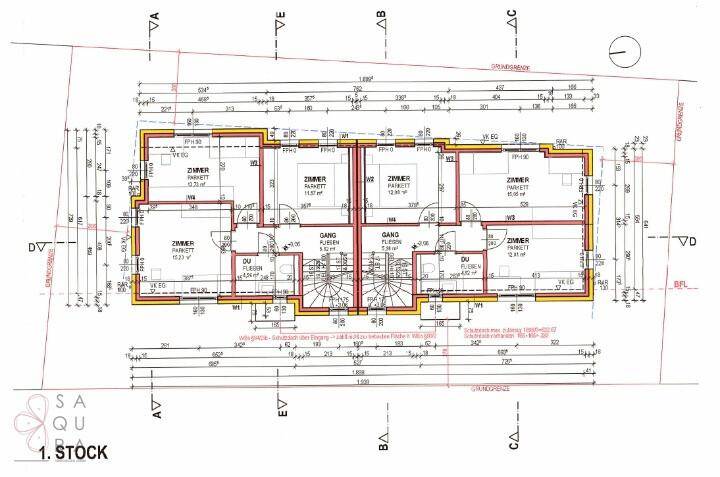 Grundriss des ersten Obergeschosses mit Schlafzimmern und Bädern.