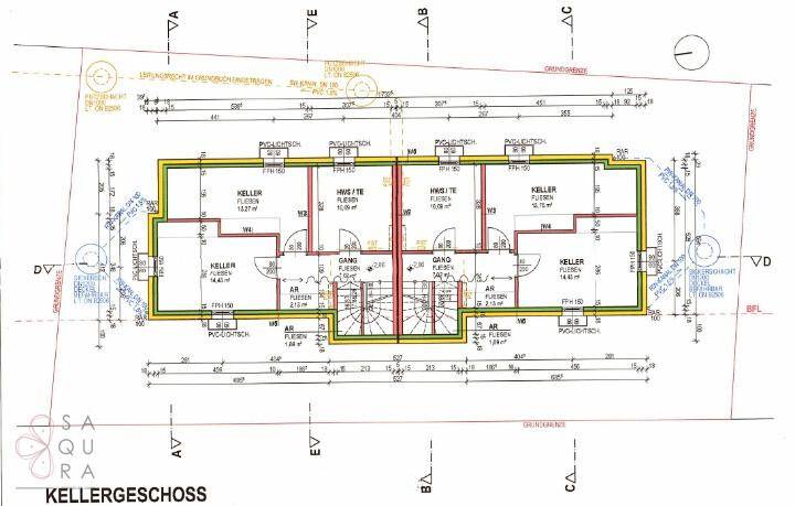Grundriss des Kellergeschosses mit mehreren Kellerräumen und Technikbereichen.
