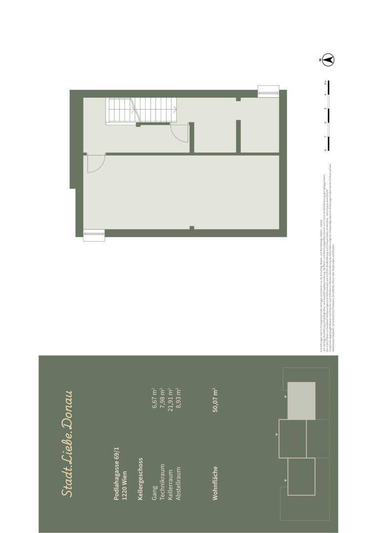 Grundriss des Kellergeschosses mit Technikraum, Abstellraum und Treppenaufgang.