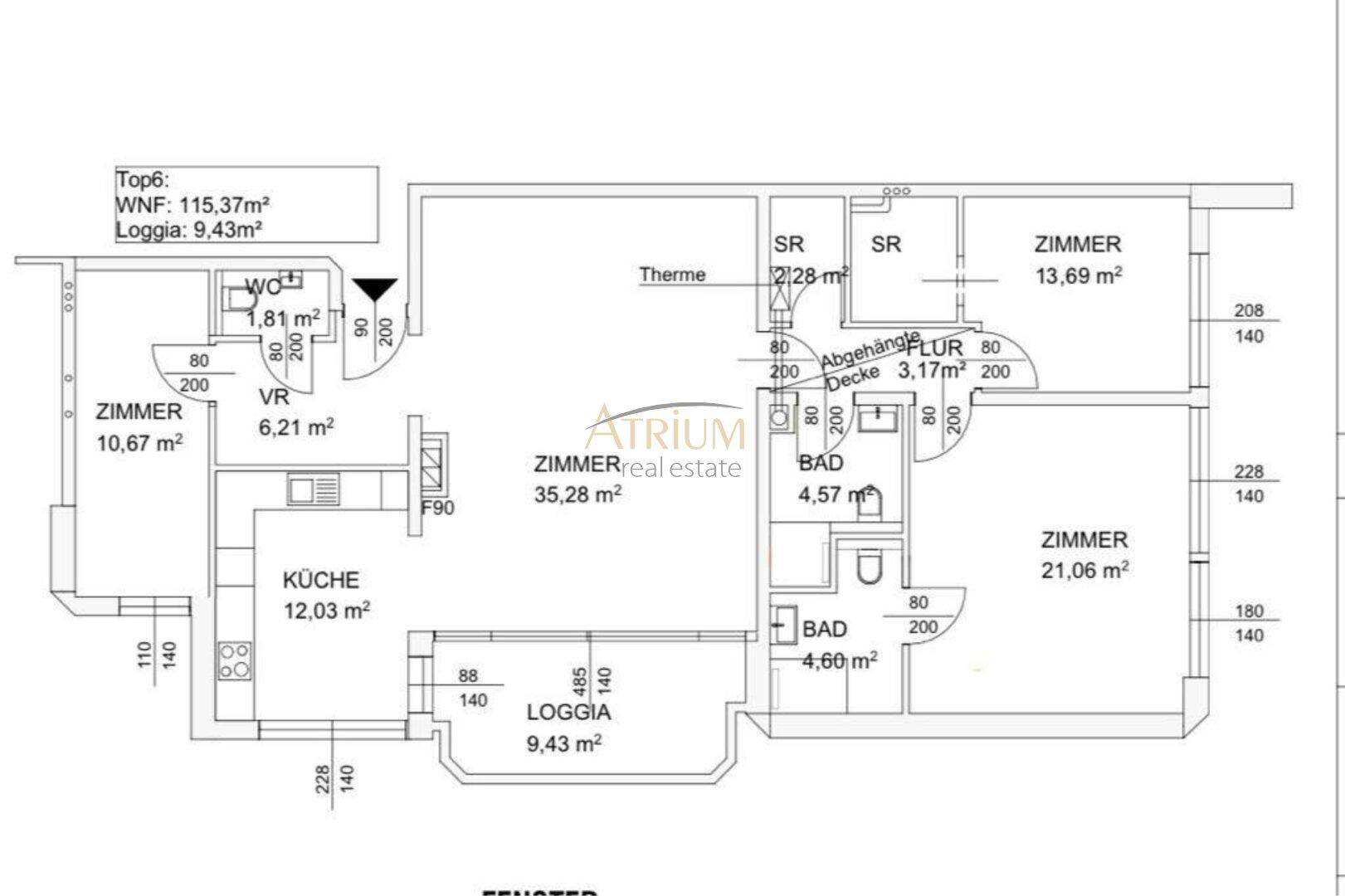 Detaillierter Grundriss der Wohnung mit Zimmeraufteilung und Flächenangaben.