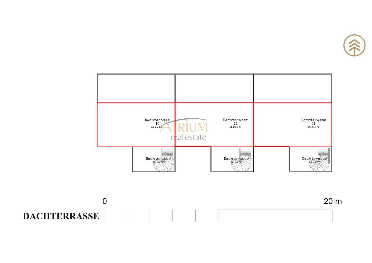 Grundriss der Dachterrasse mit großzügiger Außenfläche für Entspannung.