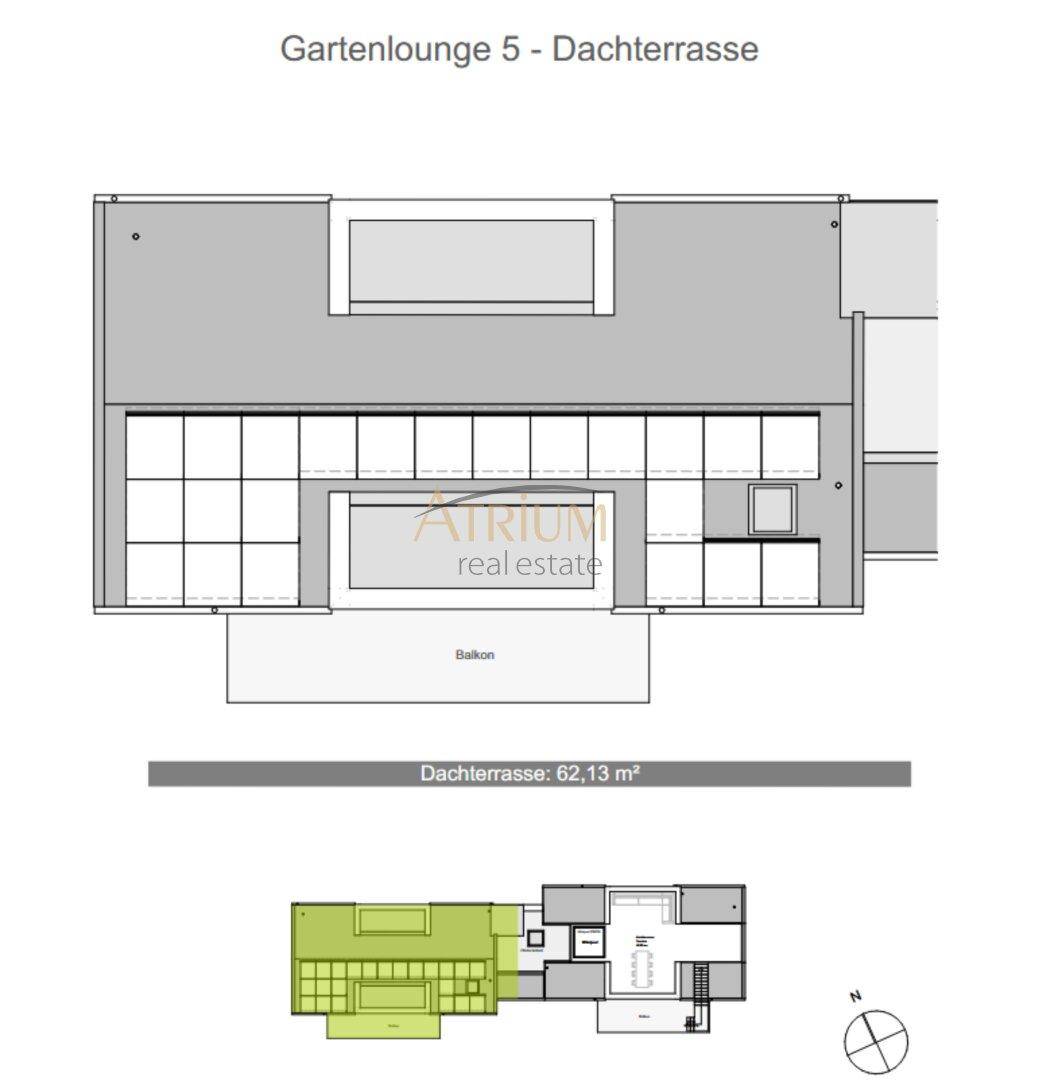 Grundriss der Dachterrasse für Gartenlounge 5 mit großzügiger Fläche.