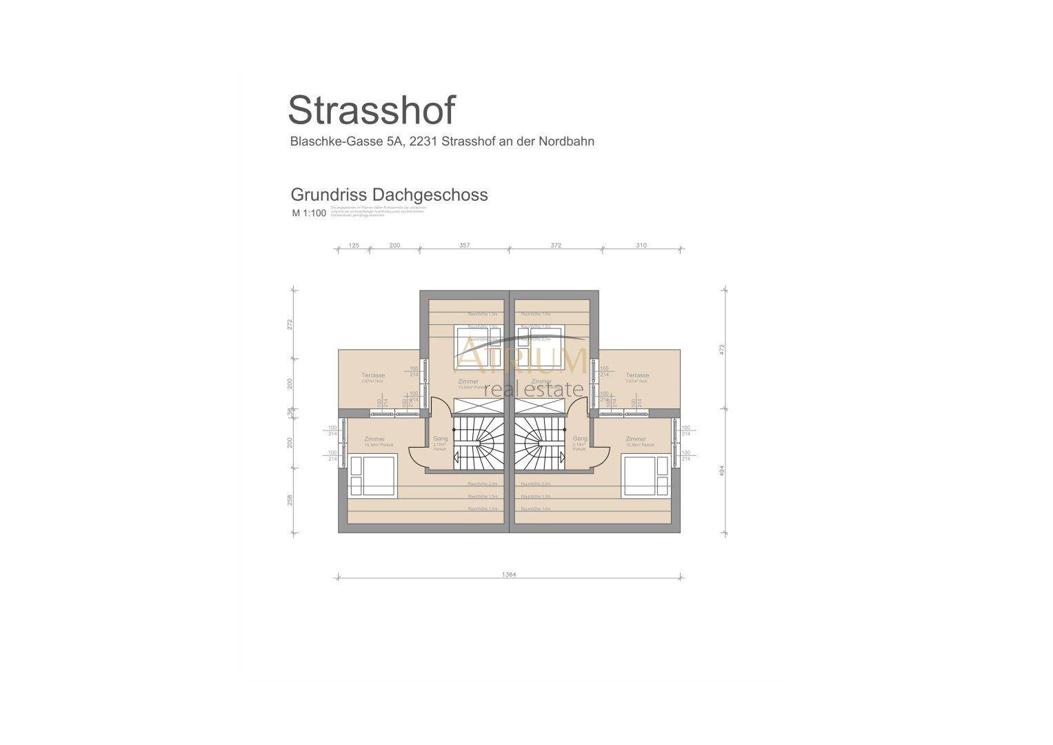 Grundriss des Dachgeschosses mit zusätzlichen Räumen und Dachschrägen.