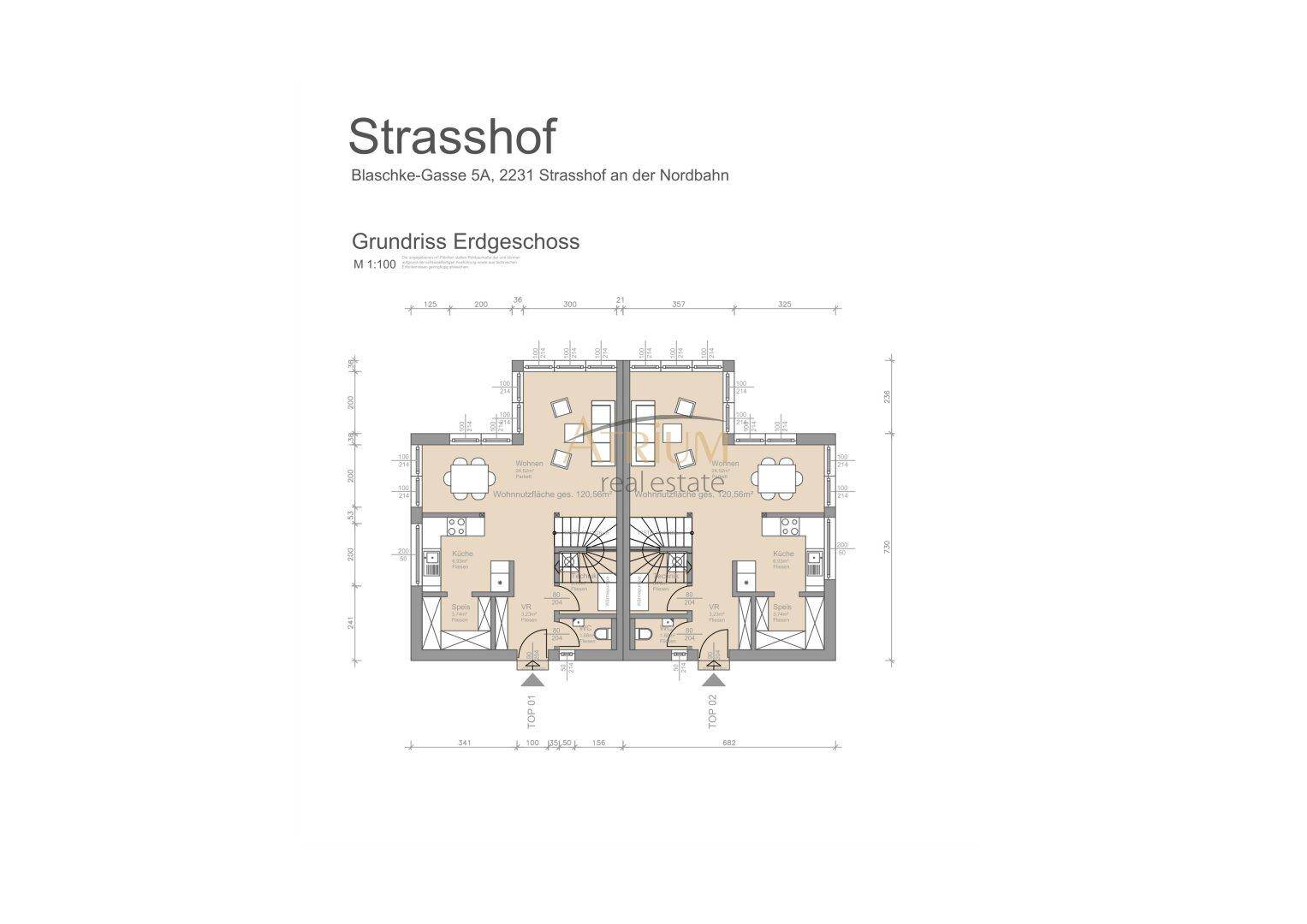 Grundriss des Erdgeschosses mit offenem Wohnbereich und Zugang zum Garten.