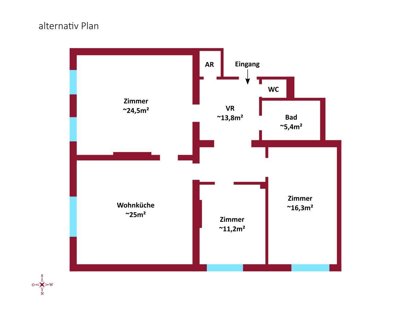 Alternativplan mit Wohnküche