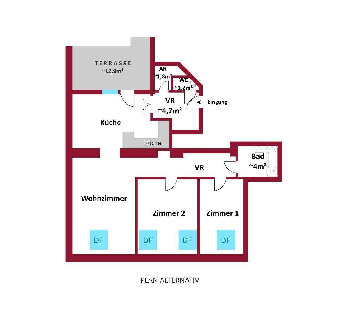 Alternativplan 3-Zimmer-Variante