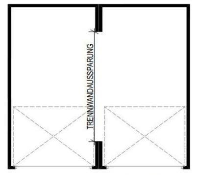Grundrissplan zeigt zwei separate Garagenstellplätze mit Trennwand.
