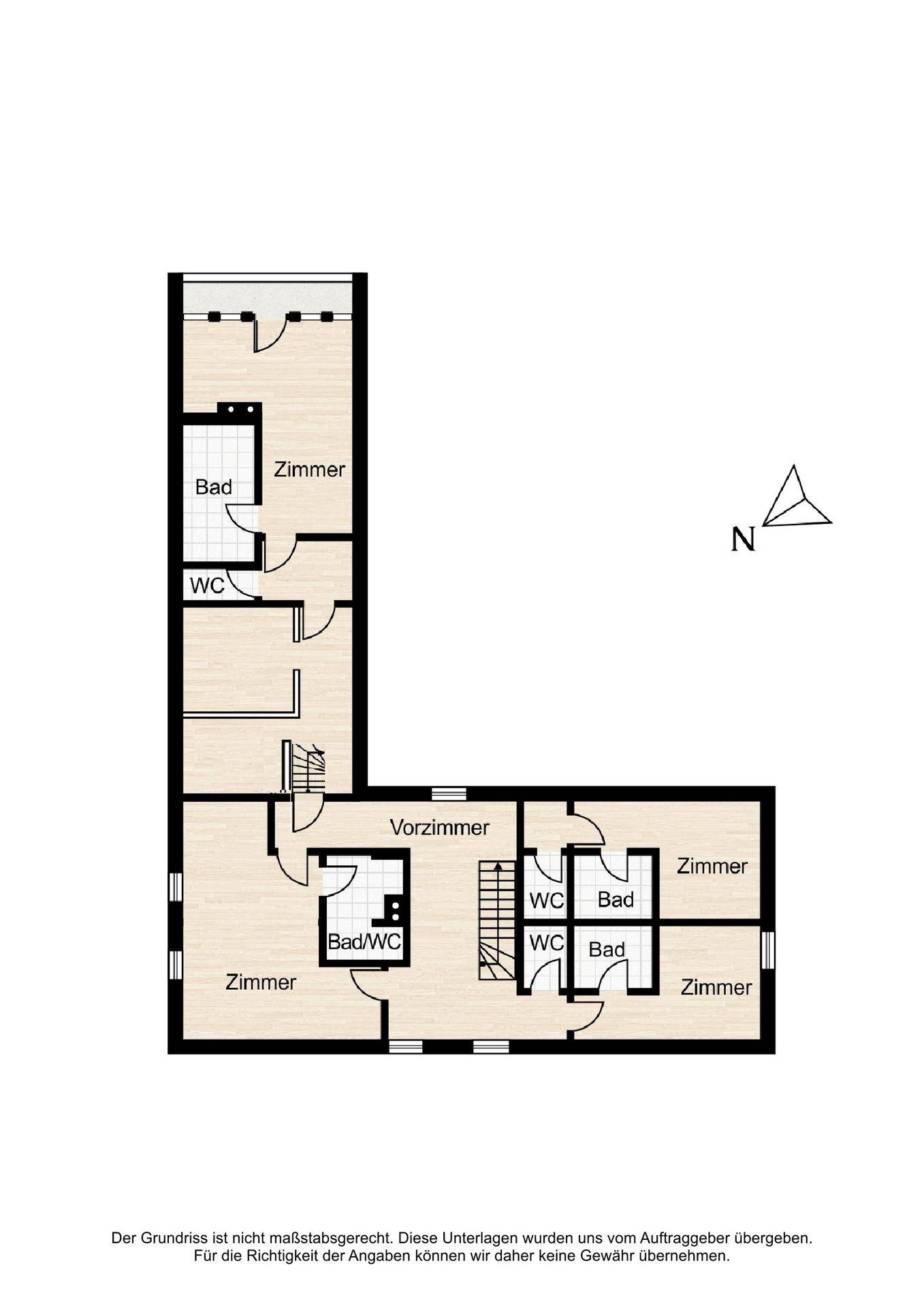 Grundriss des Obergeschosses mit mehreren Zimmern und Bädern.
