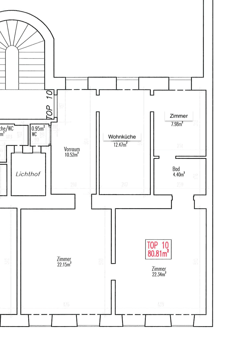 Grundriss der Wohnung mit Raumaufteilung und Flächenangaben in Quadratmetern.