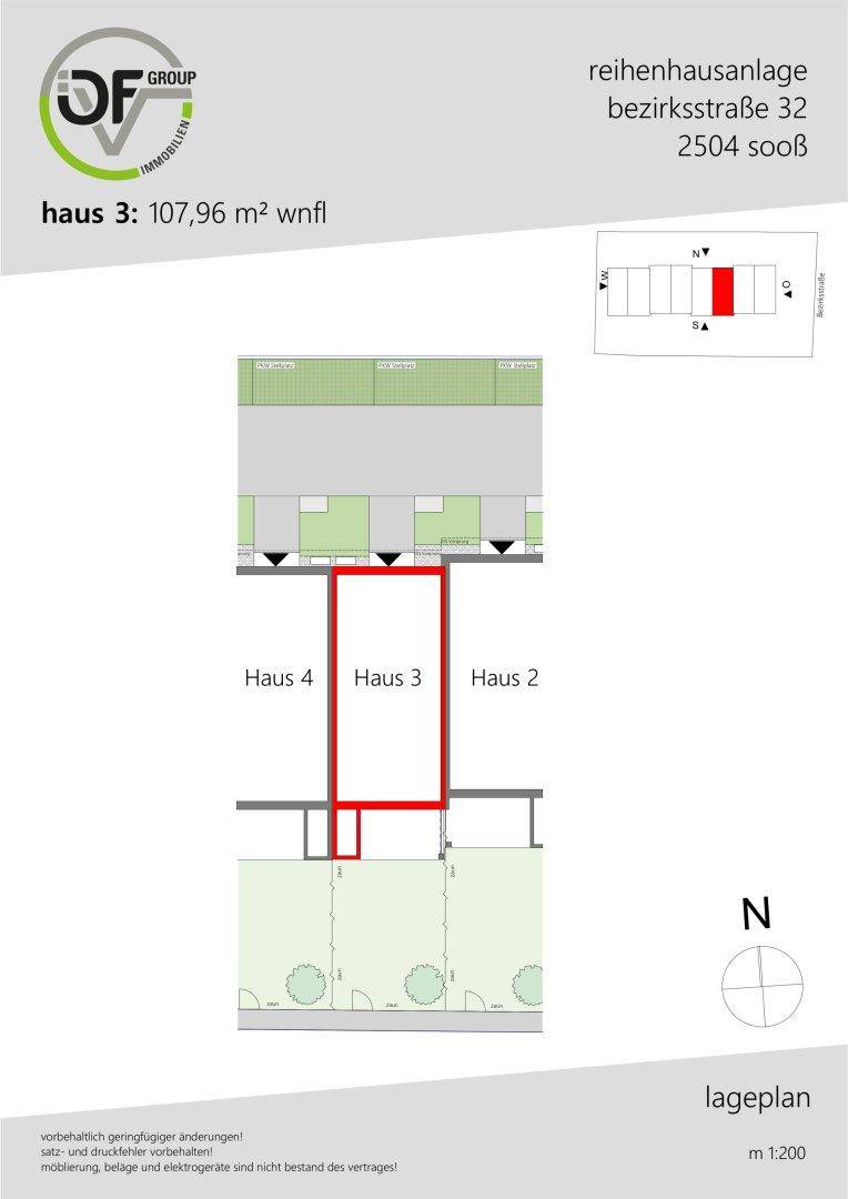 Lageplan der Reihenhausanlage mit der Position von Haus 3 und den umliegenden Grundstücken.