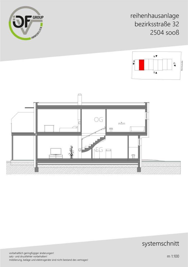Systemschnitt von Haus 7 zeigt die vertikale Struktur über Erd- und Obergeschoss.
