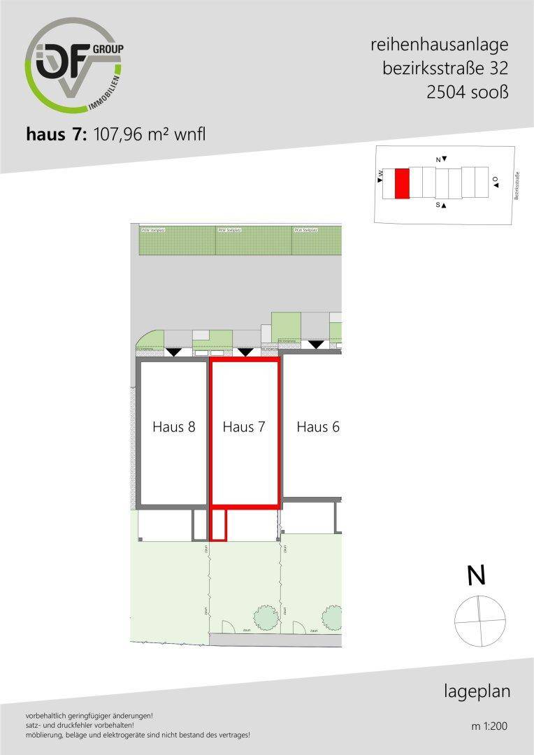 Lageplan der Reihenhausanlage mit der Position von Haus 7 hervorgehoben.
