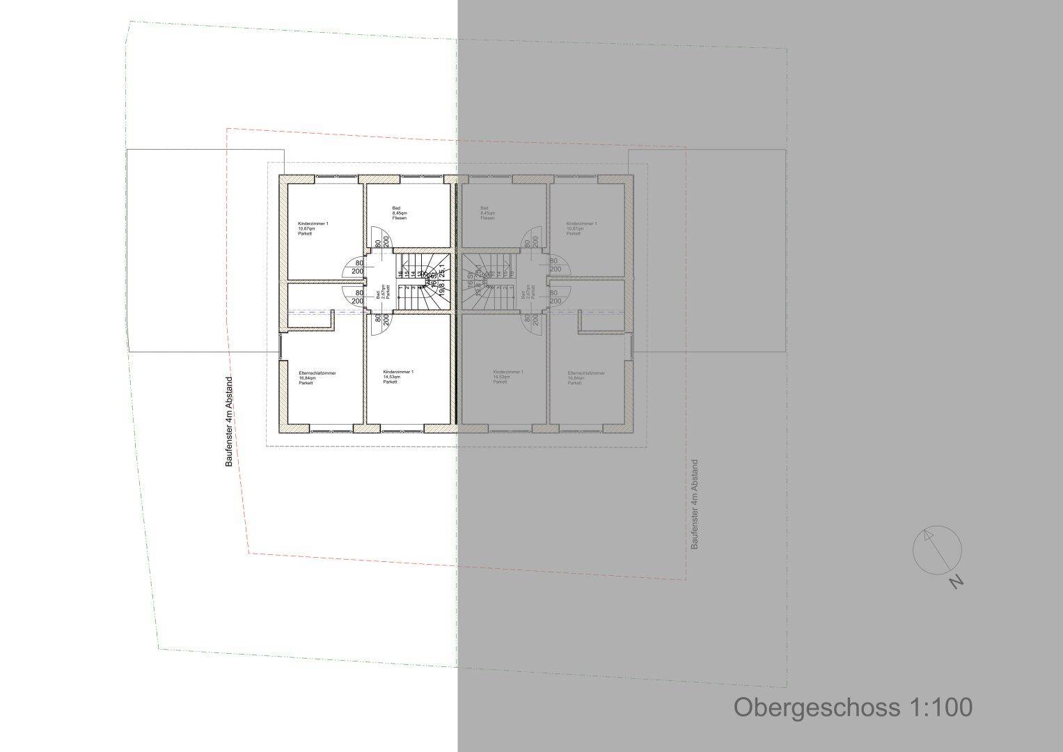 Grundriss des Obergeschosses mit mehreren Schlafzimmern und Bädern.
