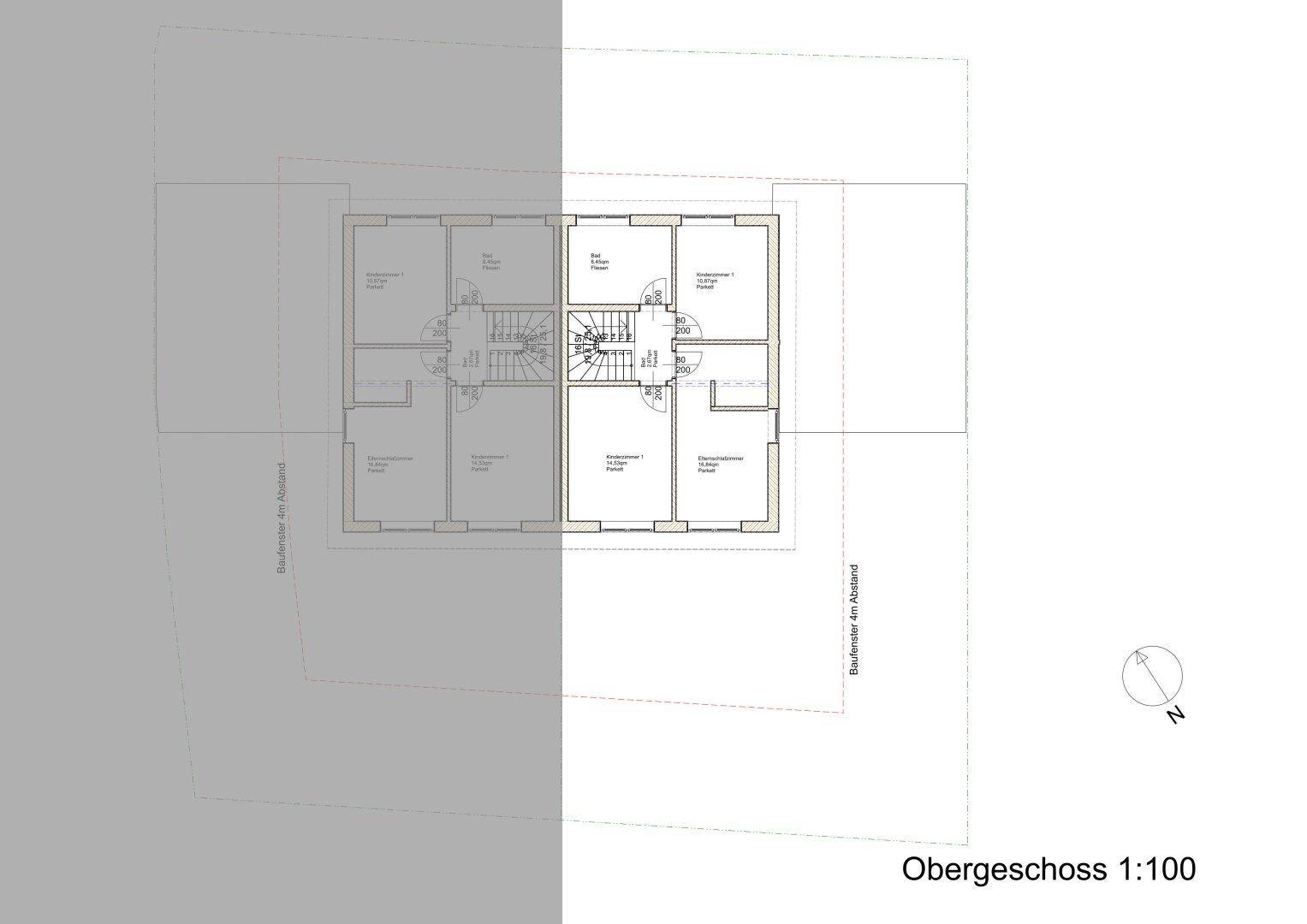Grundriss des Obergeschosses mit mehreren Schlafzimmern und Bädern.