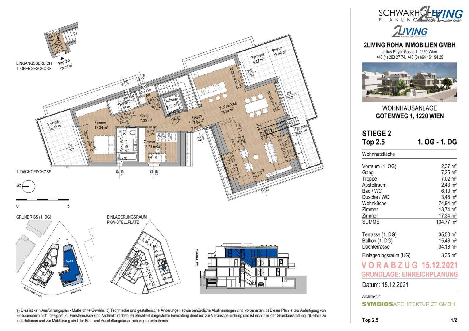 Grundriss einer Maisonette-Wohnung mit mehreren Zimmern, Bädern und Terrassen.