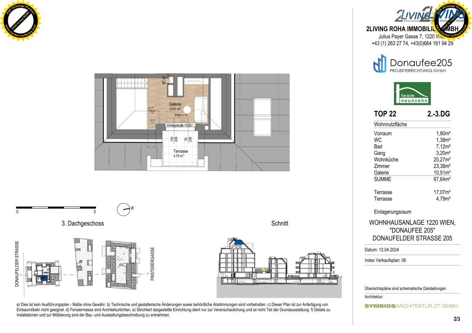 Grundriss der Galerieebene von TOP 22 im 3. Dachgeschoss mit offener Galerie und kleiner Terrasse.