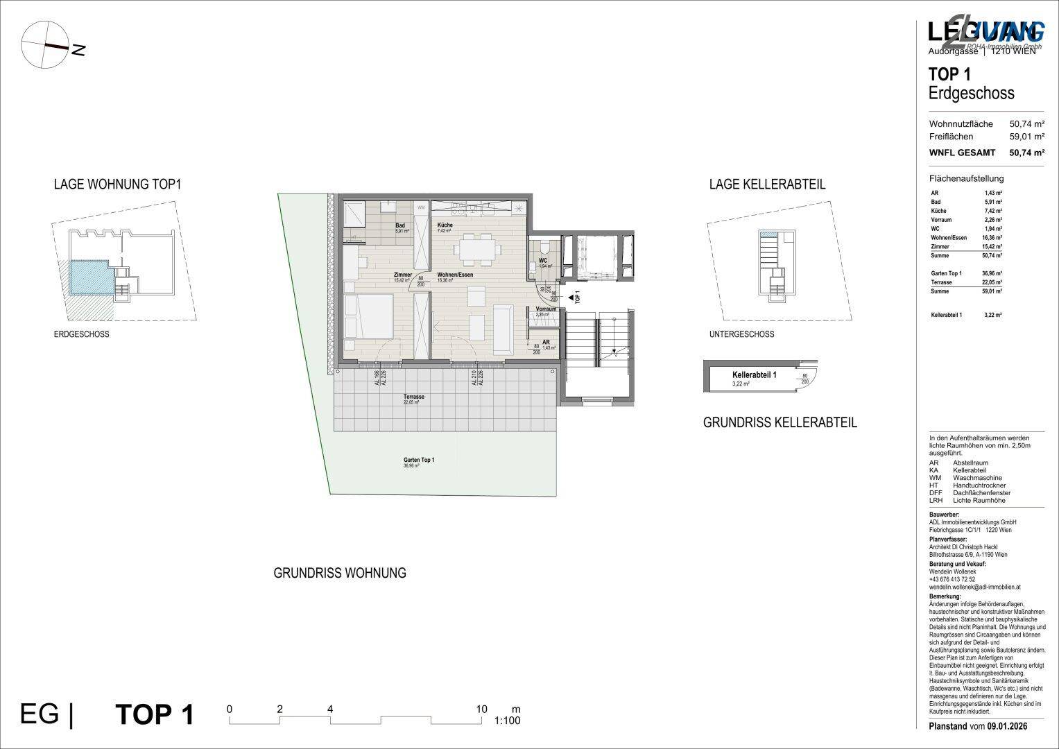 Grundriss der Erdgeschosswohnung mit Terrasse und privatem Gartenbereich.