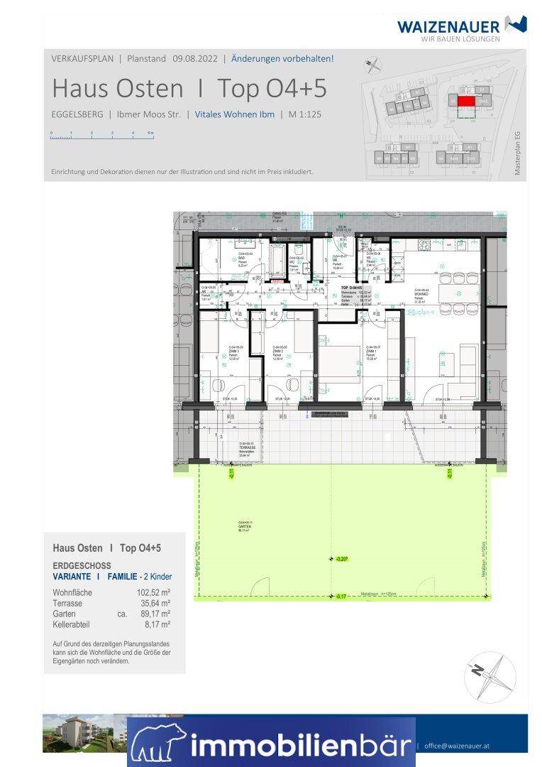 Detaillierter Grundriss einer Wohnung mit Garten und Kellerabteil, inklusive Flächenangaben.