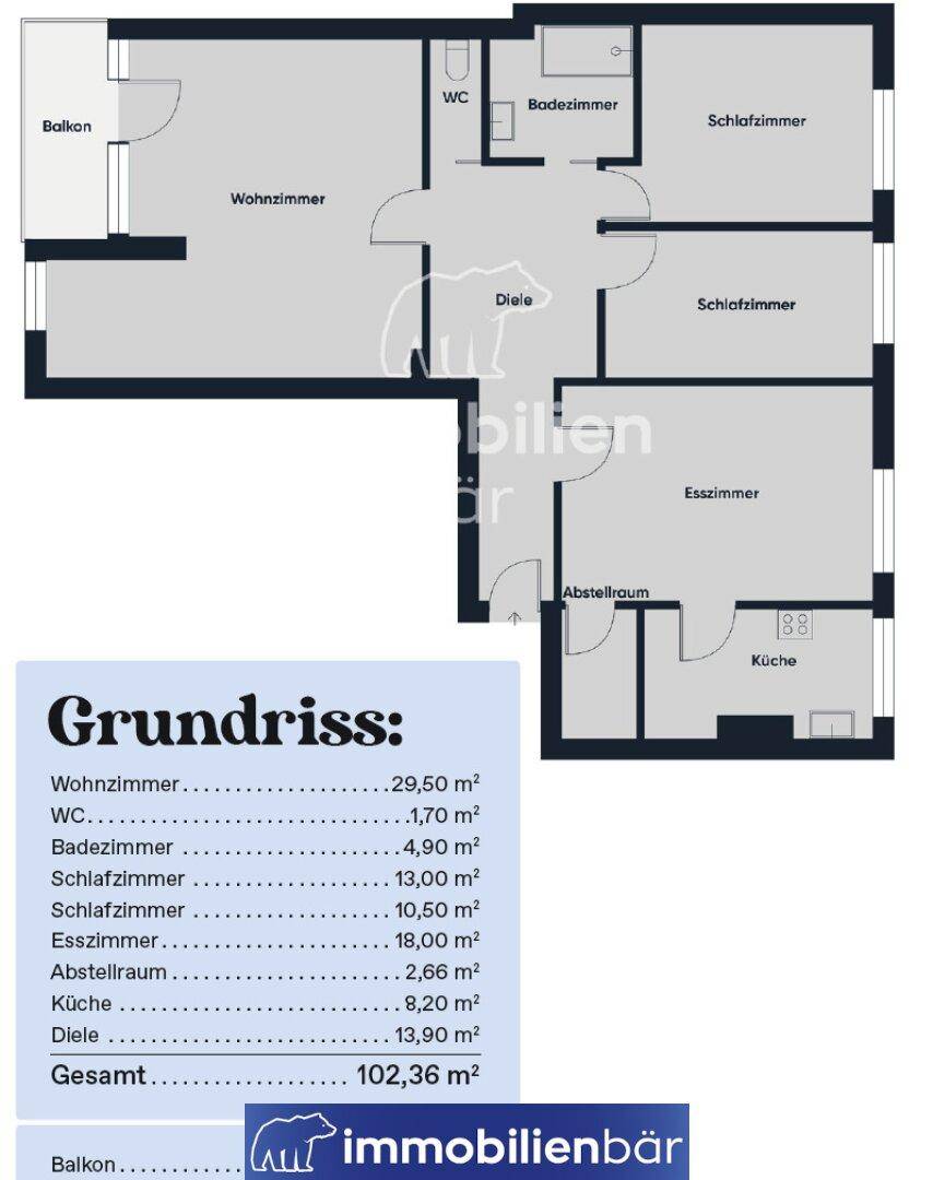 Detaillierter Grundriss der Wohnung mit Raumaufteilung und Flächenangaben in Quadratmetern.