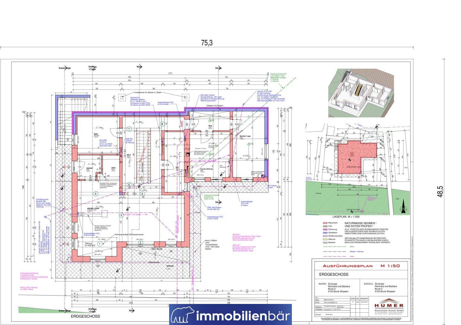 Grundriss des Erdgeschosses mit detaillierter Raumaufteilung und Abmessungen.