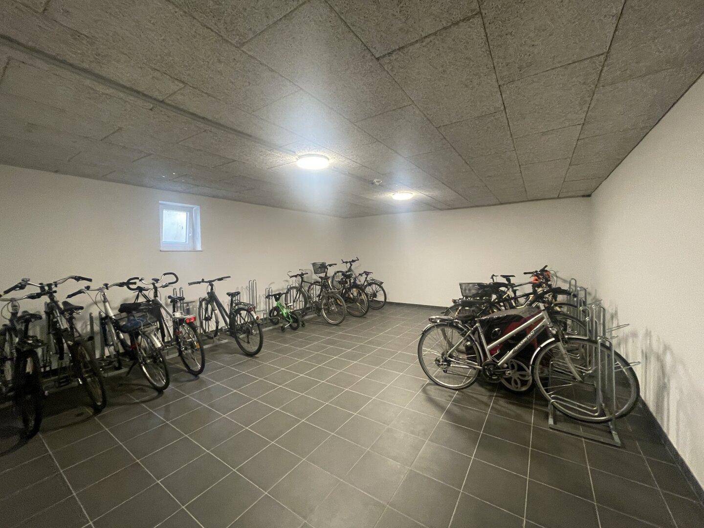 Geräumiger Fahrradraum im Untergeschoss mit zahlreichen Stellplätzen für Fahrräder.
