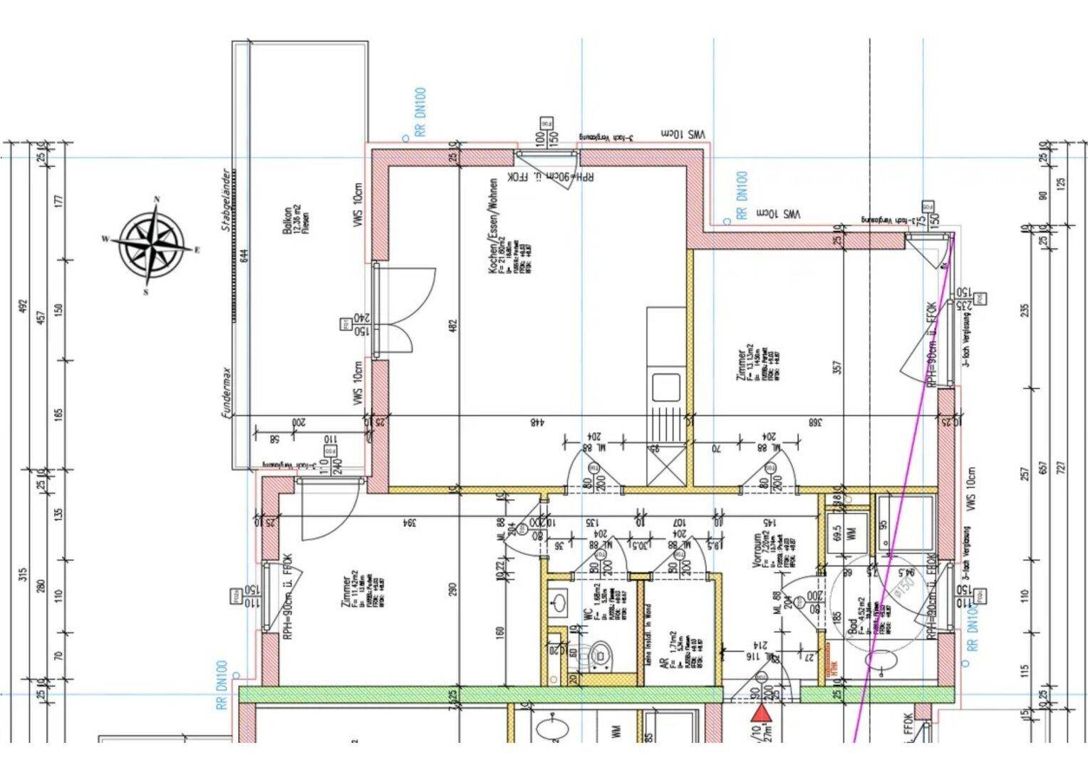 Detaillierter Grundriss der Wohnung mit Raumaufteilung und Maßen.