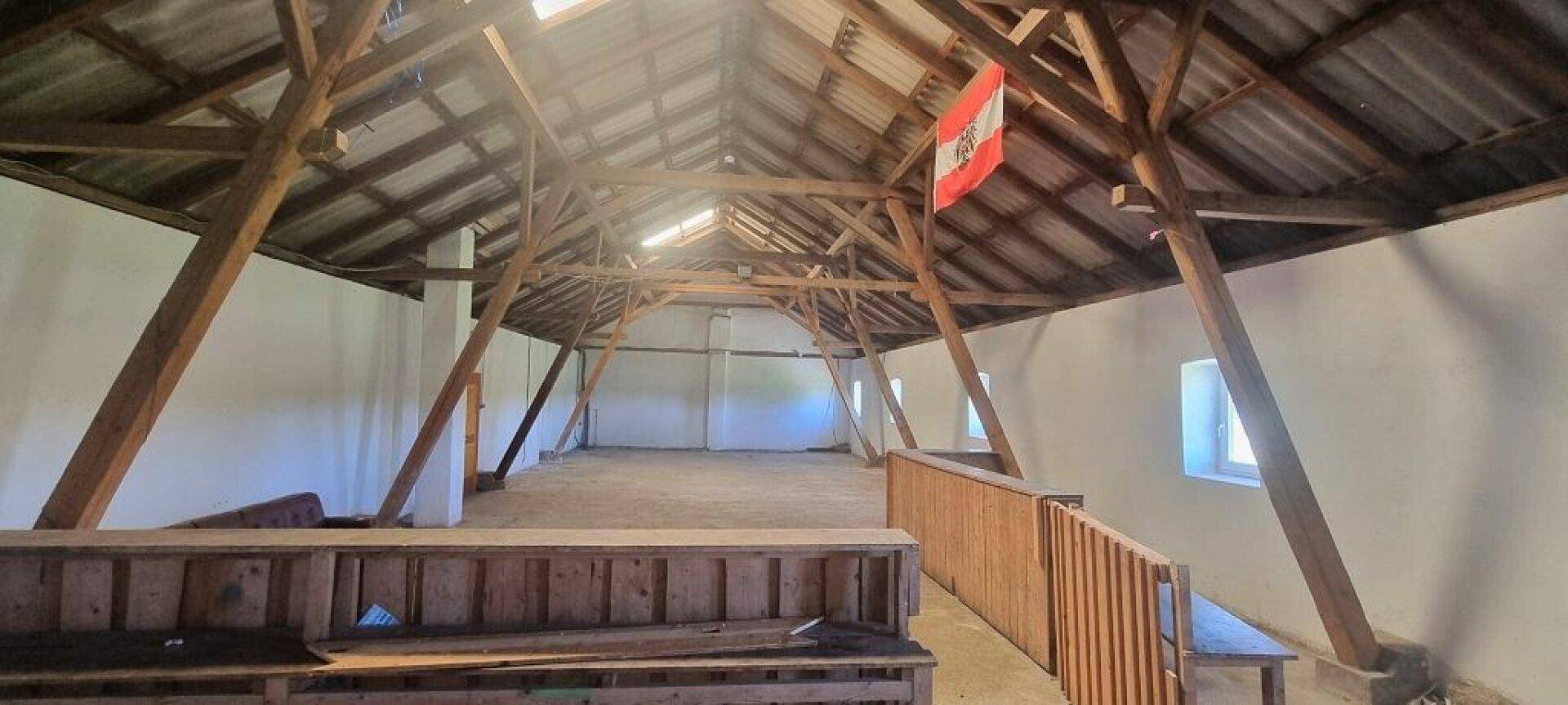 Geräumiger Dachboden mit sichtbarer Holzkonstruktion und natürlichem Lichteinfall.