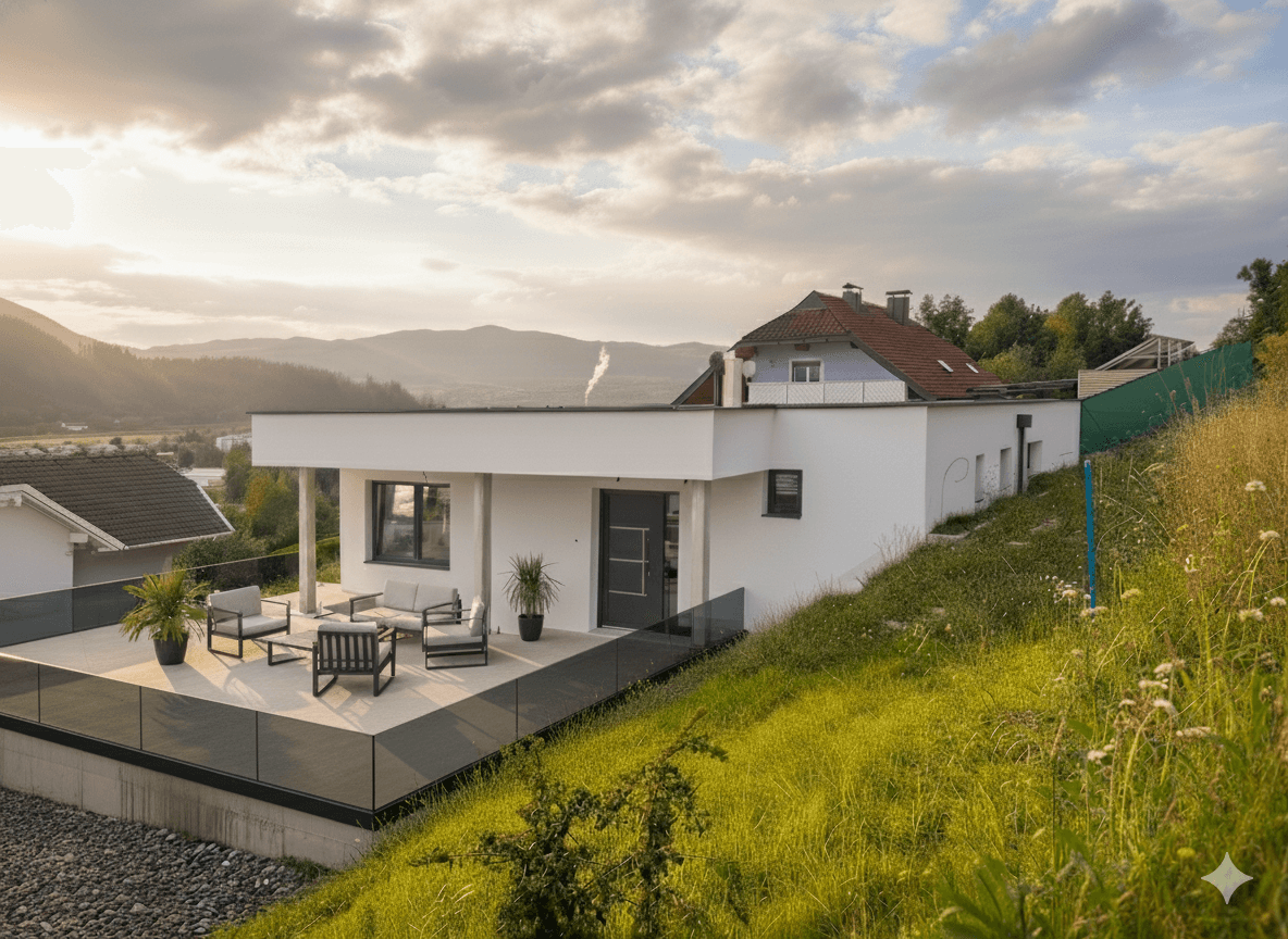 GI Terrasse mit dunklem Glas