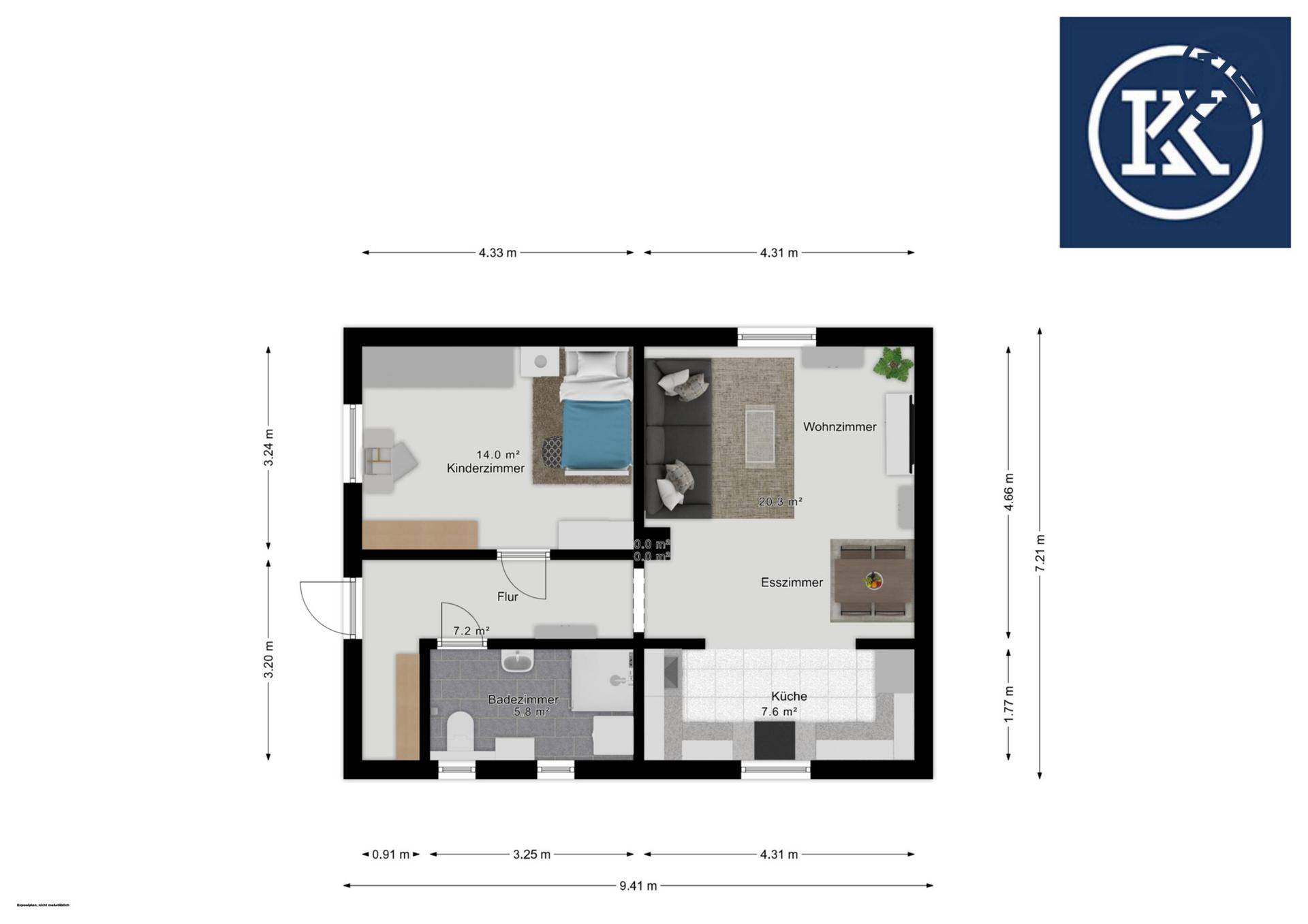 Übersichts-Grundrissplan mit zwei Ebenen eines Hauses und Gartenbereich.