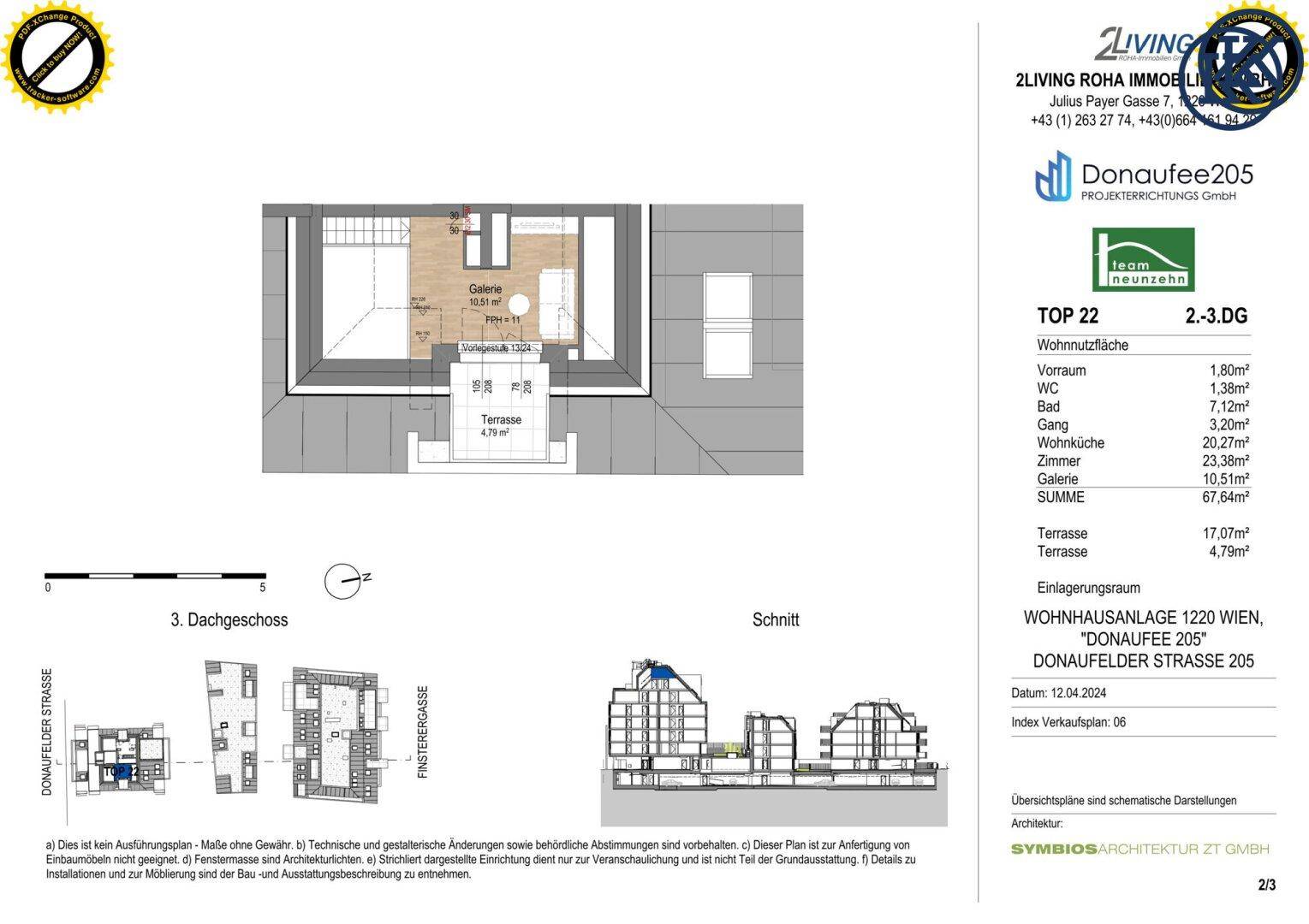 Grundriss der 3. Dachgeschossebene mit Galerie und Zugang zur Terrasse.