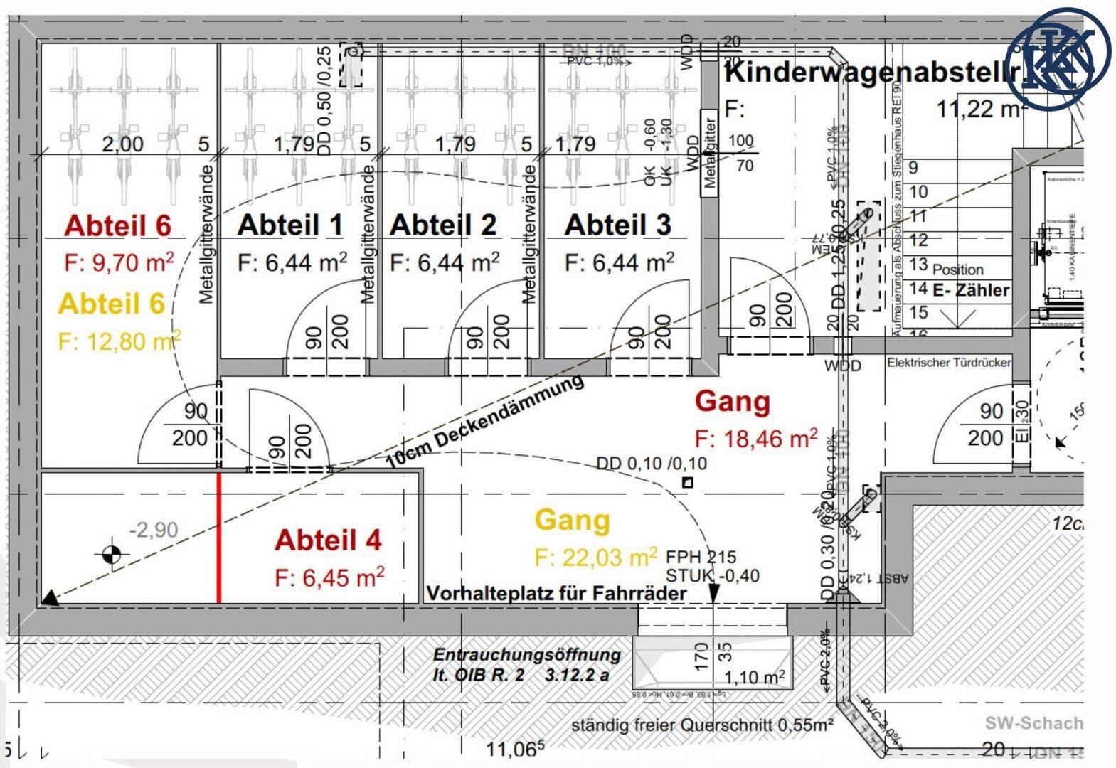 Grundriss mit Abstellräumen und einem Kinderwagenabstellraum im Untergeschoss oder Gemeinschaftsbereich.
