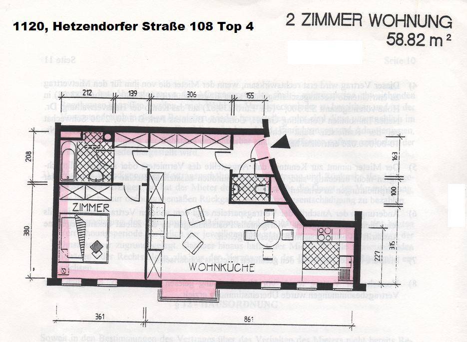 Grundriss einer 2-Zimmer-Wohnung mit 58,82 m² und separater Wohnküche.