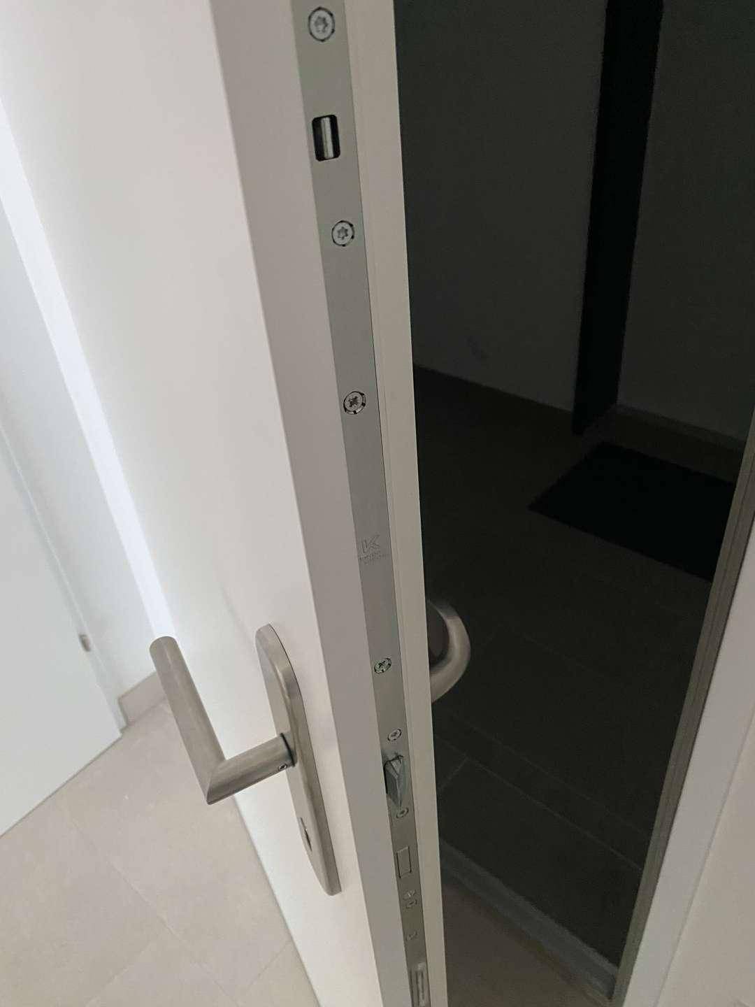 Moderne Eingangstür mit Mehrfachverriegelung und elegantem Türgriff, bietet Sicherheit und Stil.