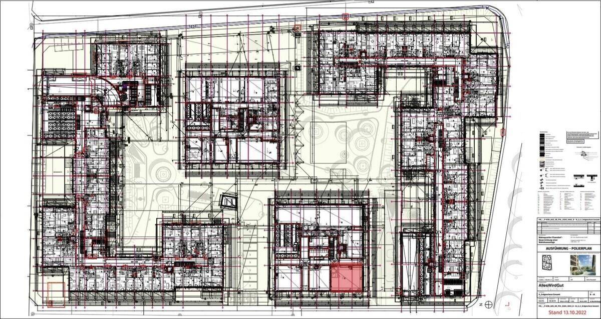 Übersichtlicher Gesamtgrundriss eines Gebäudekomplexes mit mehreren Einheiten und Außenbereichen.