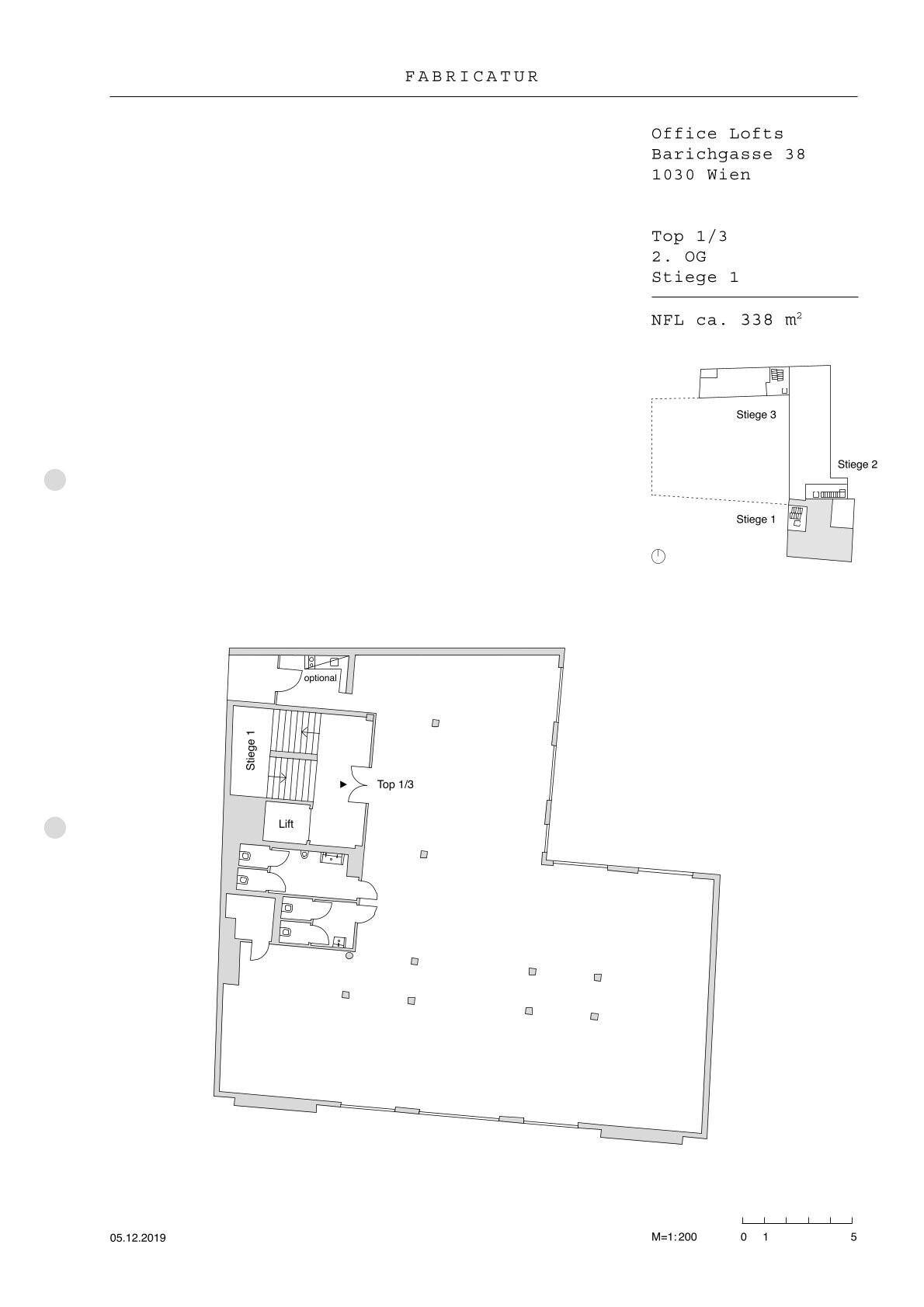 Grundriss eines Büro-Lofts im 2. Obergeschoss mit ca. 338 m² Nutzfläche und flexibler Gestaltung.