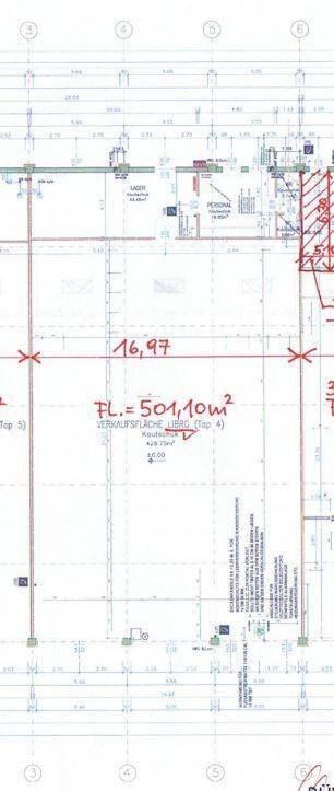 Ausschnitt eines Grundrisses mit Flächenangaben und weiteren technischen Details.