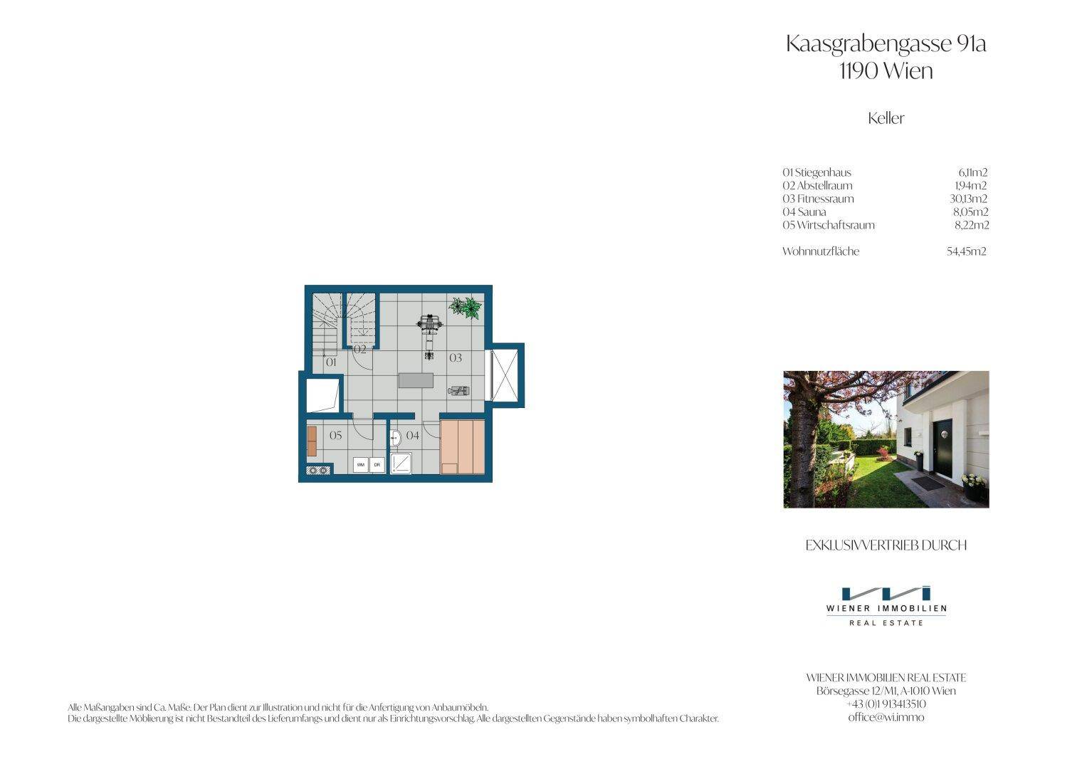 Grundriss des Kellers mit Sauna, Abstellraum und weiteren Nutzflächen.