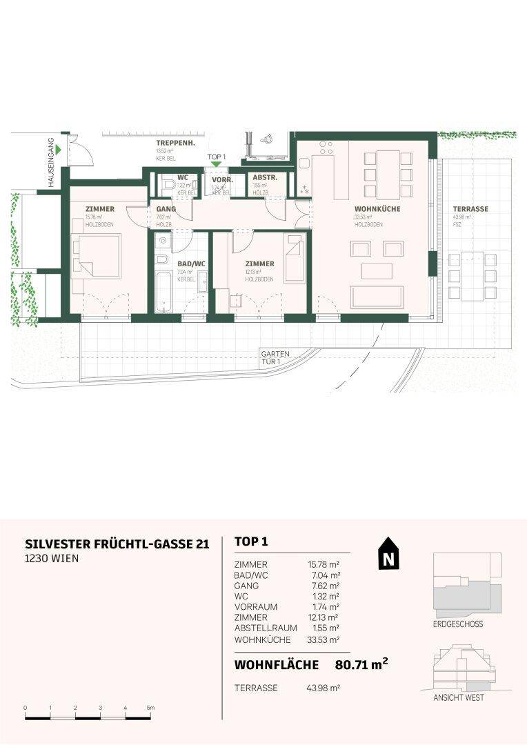 Detaillierter Grundriss der Wohnung mit Raumaufteilung und Flächenangaben.
