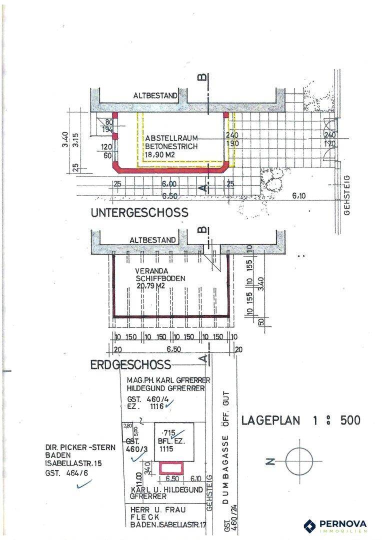 Grundrisspläne für Untergeschoss und Erdgeschoss mit Veranda und Abstellraum.