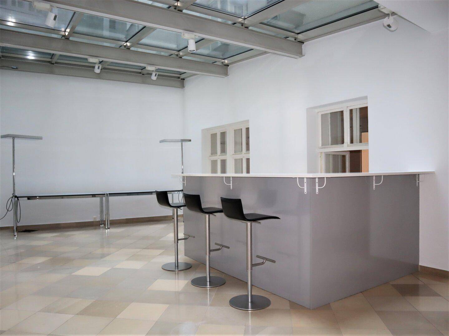 Entrée mit Theke und gläserner Decke