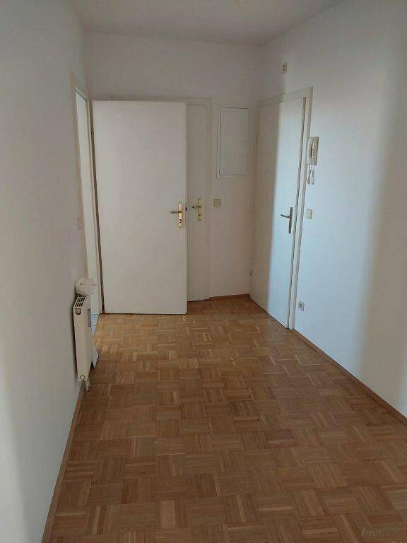 Heller Flur mit Parkettboden und mehreren Türen zu den angrenzenden Räumen.