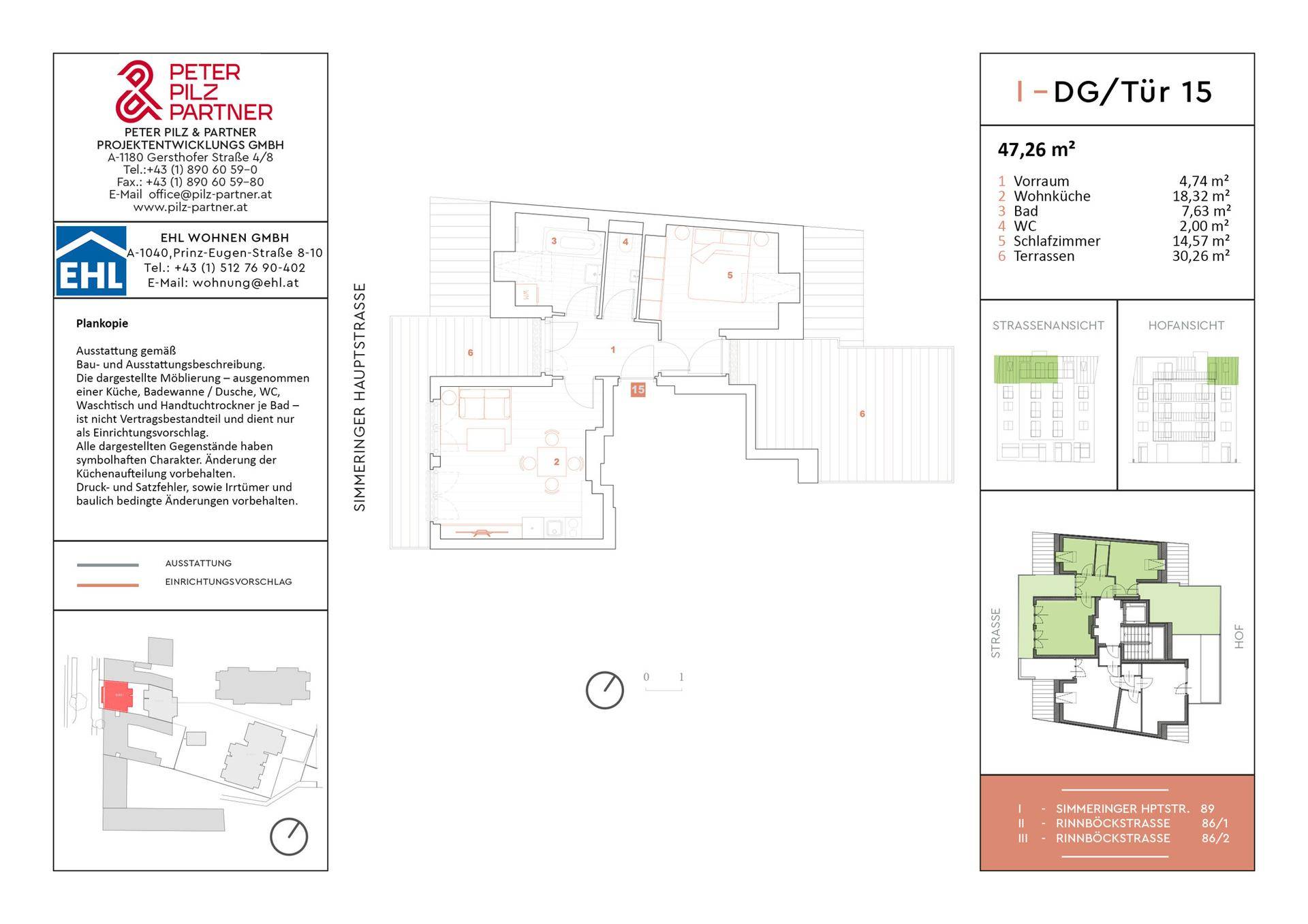 Detaillierter Grundriss der Dachgeschosswohnung mit Flächenangaben und Raumaufteilung.