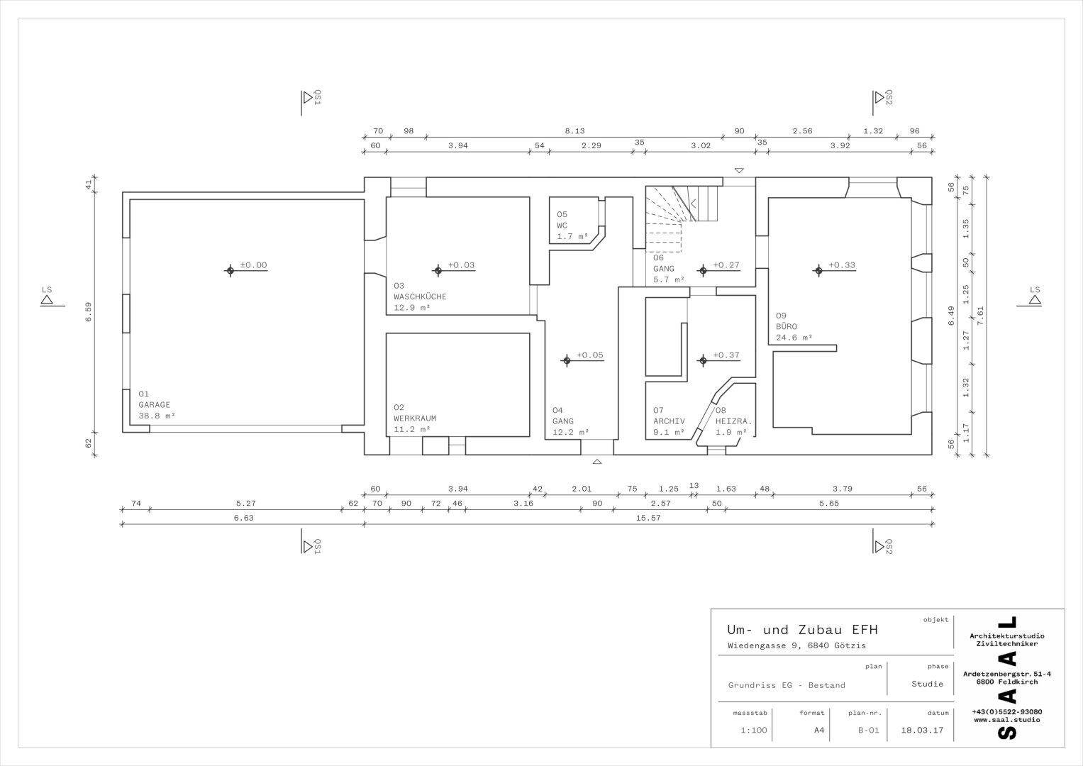 Grundriss des Erdgeschosses mit Garage, Waschküche, Büro und Hobbyraum.
