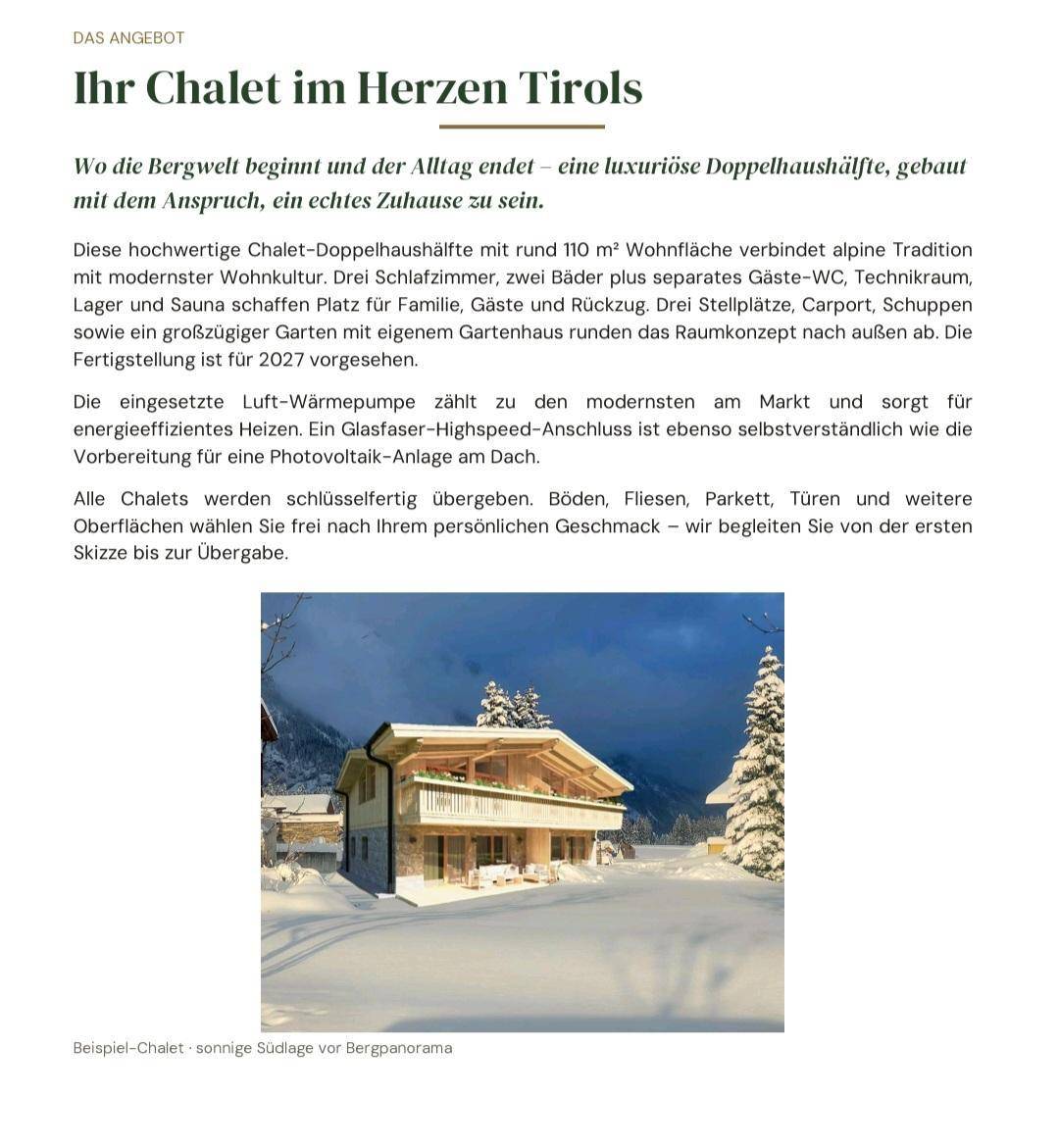 Beispiel-Chalet in sonniger Südlage mit Bergblick und umliegender Natur.