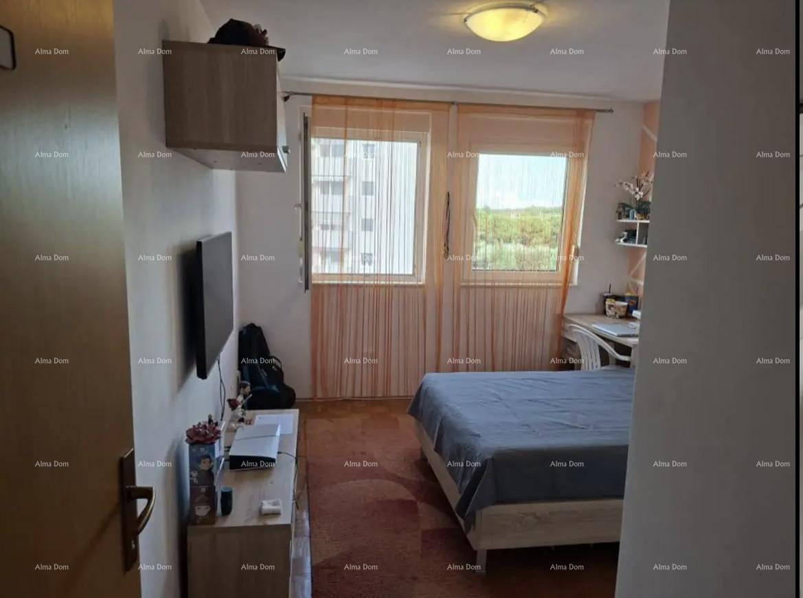 Kleineres Schlafzimmer oder Gästezimmer mit Einzelbett, Schreibtisch und zwei Fenstern.