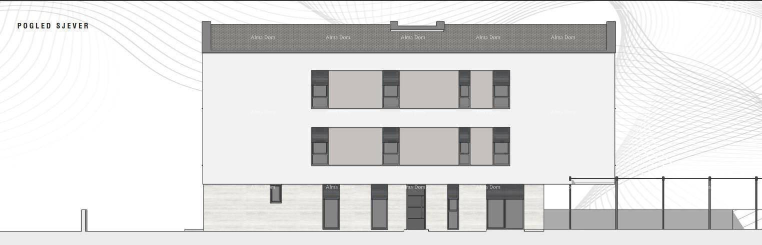 Architektonische Ansicht der Nordfassade eines modernen Wohngebäudes.
