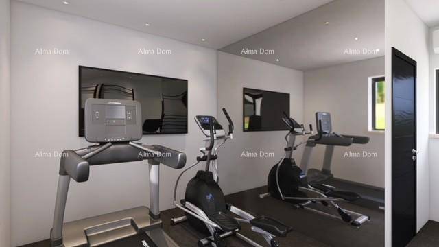 Privater Fitnessraum mit Laufband, Crosstrainer und großen Spiegeln.